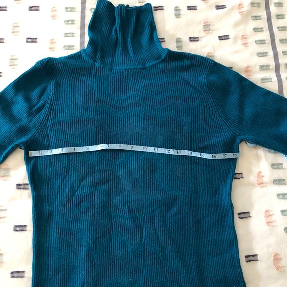 100% cotton blue-green ribbed turtleneck - Picture 4 of 7